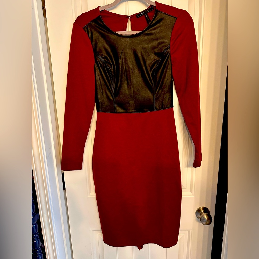 Long sleeve leather panel dress